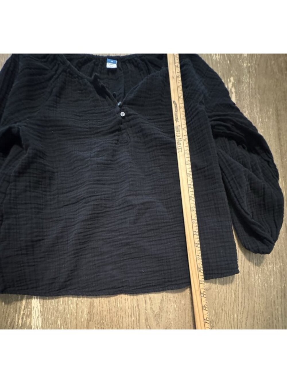 Old Navy Women Long Balloon Sleeve XS Black Gauze Henley Shirt Top - Picture 5 of 11